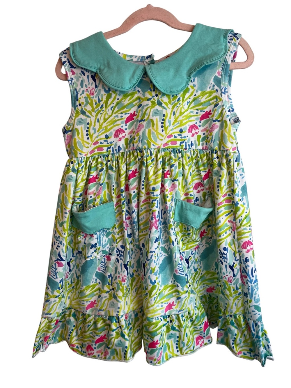 Abby & Evie Girls Floral Peter Pan Collar Dress Size 7 Sleeveless Pocket Dress